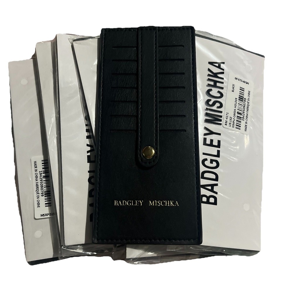 Badgley Mischka 7 Slot Card Holder Wallet Black New In Plastic